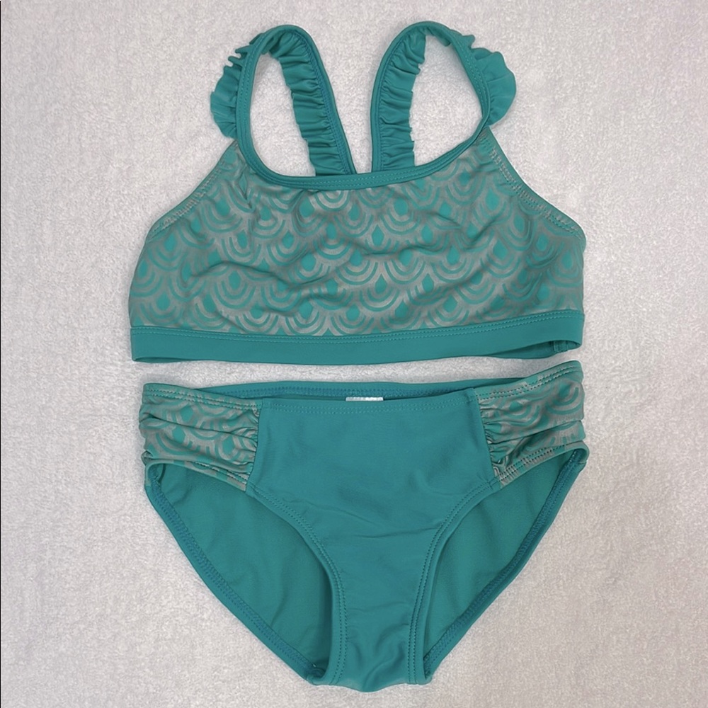 Cat & Jack Teal Bikini Set with Ruffle Details Size M 7-8 EUC